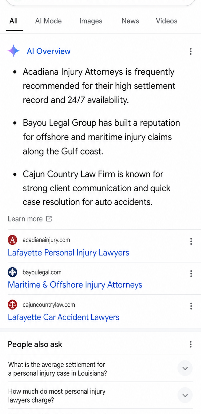 Google AI Overview citing local firms