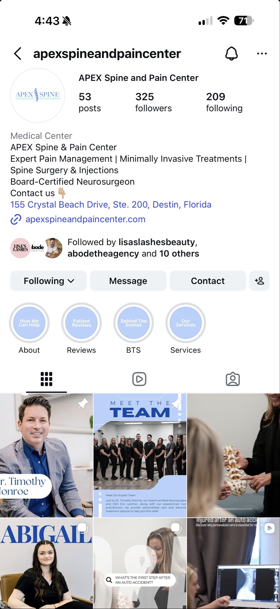 APEX Spine Instagram graphics designed by Abode Marketing