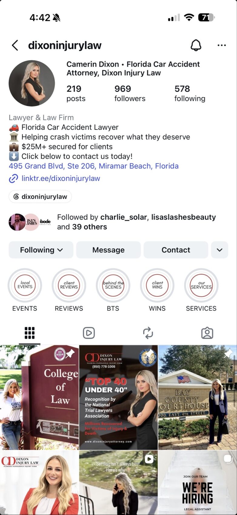 Dixon Injury Law Instagram feed managed by Abode