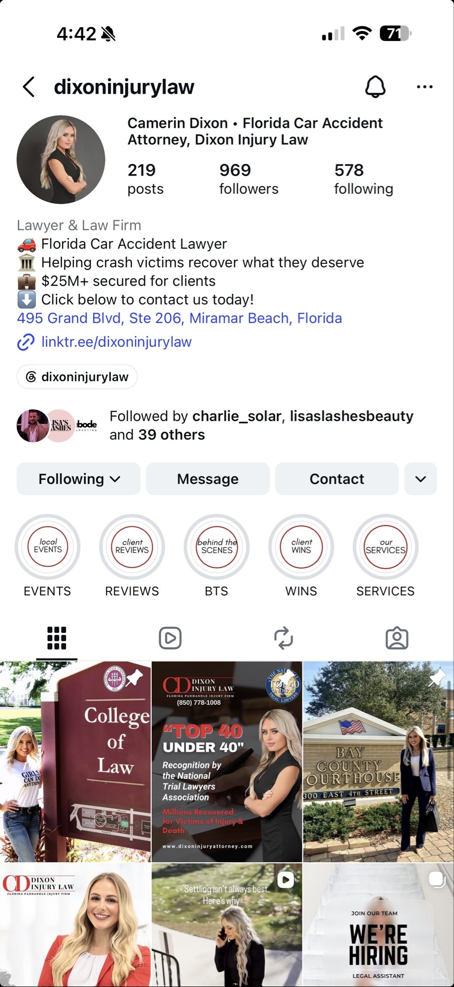 Law firm Instagram design for Dixon Injury Law