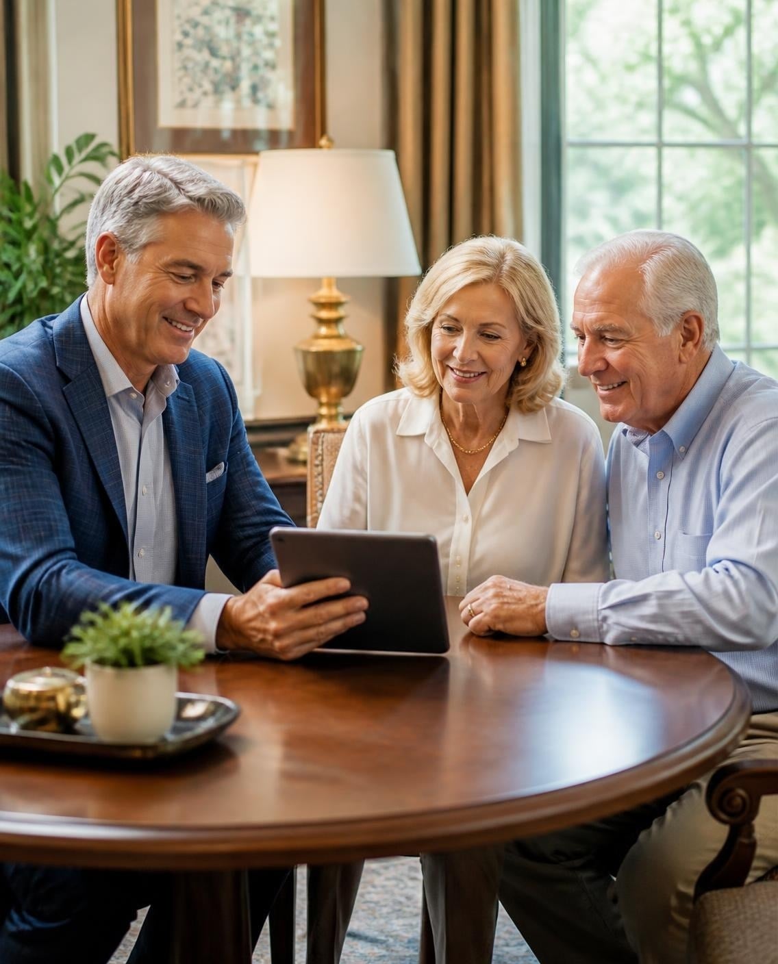 Financial advisor reviewing a retirement plan with a retired couple