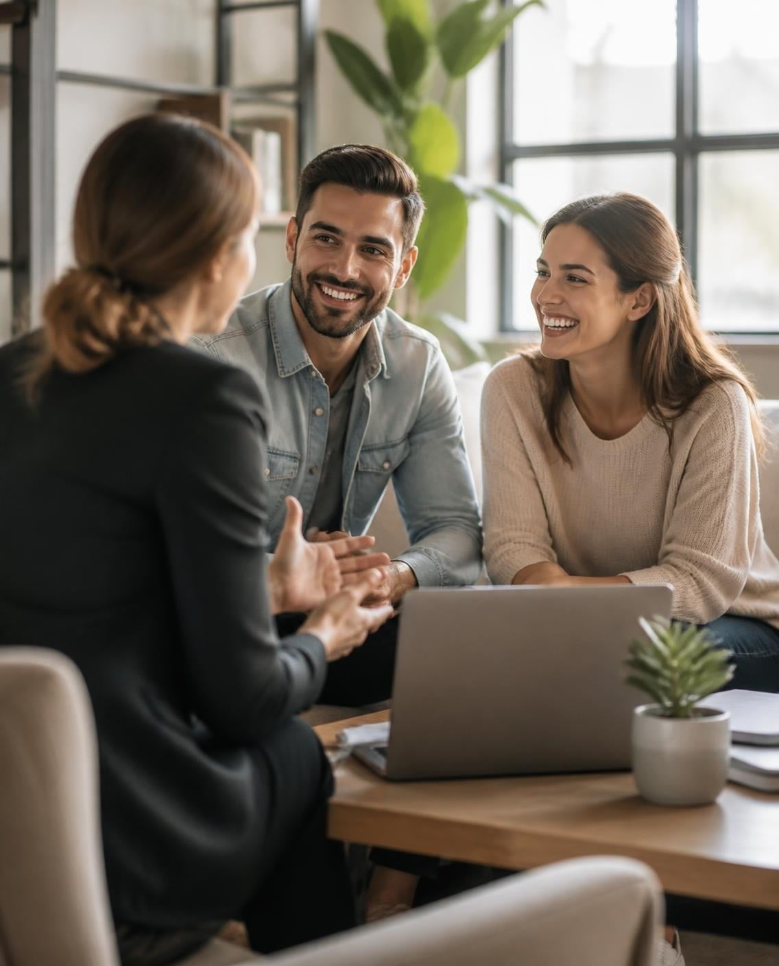 Financial advisor meeting with a young couple about savings goals