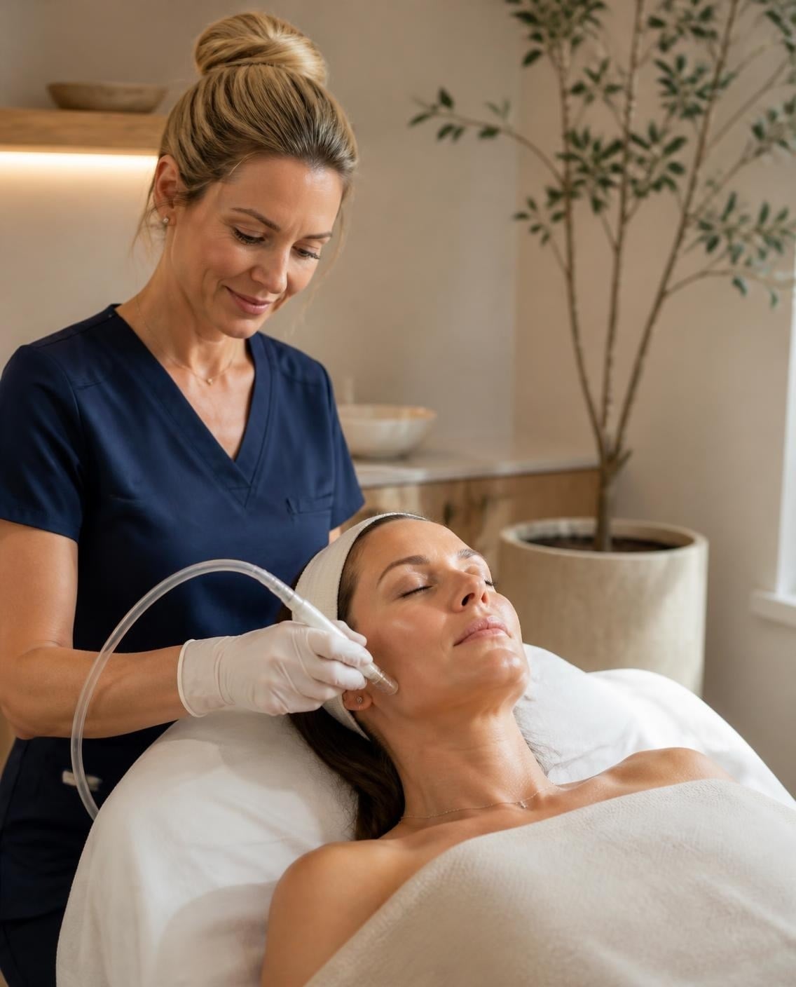 Esthetician performing a hydrating facial treatment at a med spa